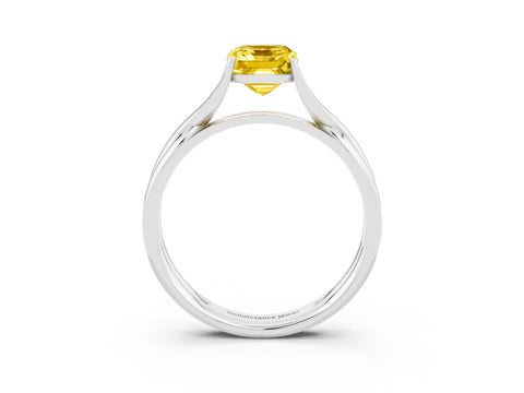 White gold Emerald Cut Yellow Sapphire Solitaire Twist Band Prong Setting Ring_39