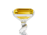 White gold Emerald Cut Yellow Sapphire Solitaire Twisted Band with Round  Accents and Prong Setting_29