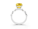 White gold Emerald Cut Yellow Sapphire Solitaire Twisted Band with Round  Accents and Prong Setting_33