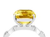 White gold Emerald Cut Yellow Sapphire Solitaire Twisted Band with Round  Accents and Prong Setting_34