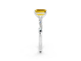 White gold Emerald Cut Yellow Sapphire Solitaire with Side Baguettes and Channel Set Band_26