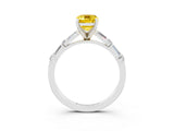 White gold Emerald Cut Yellow Sapphire Solitaire with Side Baguettes and Channel Set Band_27