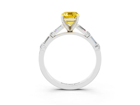 White gold Emerald Cut Yellow Sapphire Solitaire with Side Baguettes and Channel Set Band_27