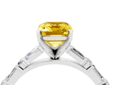 White gold Emerald Cut Yellow Sapphire Solitaire with Side Baguettes and Channel Set Band_28