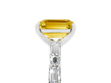 White gold Emerald Cut Yellow Sapphire Solitaire with Side Baguettes and Channel Set Band_29
