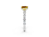 White gold Emerald Cut Yellow Sapphire Solitaire with Side Stones, Pave Band, Four-Prong Setting_74