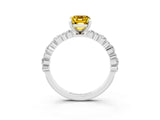 White gold Emerald Cut Yellow Sapphire Solitaire with Side Stones, Pave Band, Four-Prong Setting_75