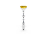 White gold Emerald Cut Yellow Sapphire Solitaire with Side Stones on a Pavé Band and Four-Prong Setting_26