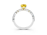 White gold Emerald Cut Yellow Sapphire Solitaire with Side Stones on a Pavé Band and Four-Prong Setting_27