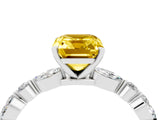 White gold Emerald Cut Yellow Sapphire Solitaire with Side Stones on a Pavé Band and Four-Prong Setting_28