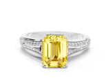 White gold Emerald Cut Yellow Sapphire Split Shank Engagement Ring with Pavé Band_24