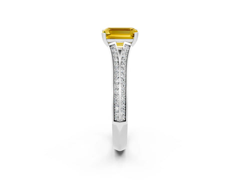 White gold Emerald Cut Yellow Sapphire Split Shank Engagement Ring with Pavé Band_26