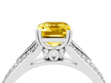 White gold Emerald Cut Yellow Sapphire Split Shank Engagement Ring with Pavé Band_28