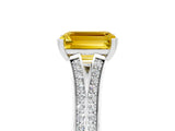 White gold Emerald Cut Yellow Sapphire Split Shank Engagement Ring with Pavé Band_29