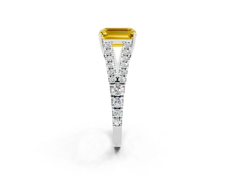 White gold Emerald Cut Yellow Sapphire Split Shank Pavé Engagement Ring with Four-Prong Setting_14