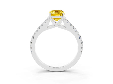 White gold Emerald Cut Yellow Sapphire Split Shank Pavé Engagement Ring with Four-Prong Setting_15
