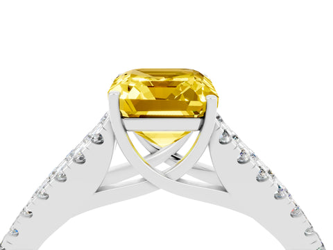 White gold Emerald Cut Yellow Sapphire Split Shank Pavé Engagement Ring with Four-Prong Setting_16