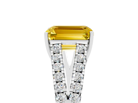 White gold Emerald Cut Yellow Sapphire Split Shank Pavé Engagement Ring with Four-Prong Setting_17