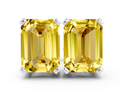 White gold Emerald Cut Yellow Sapphire Stud Earrings_24