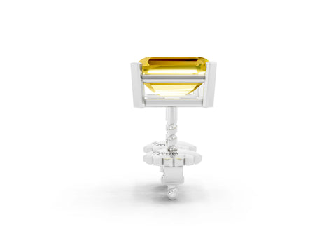 White gold Emerald Cut Yellow Sapphire Stud Earrings_26