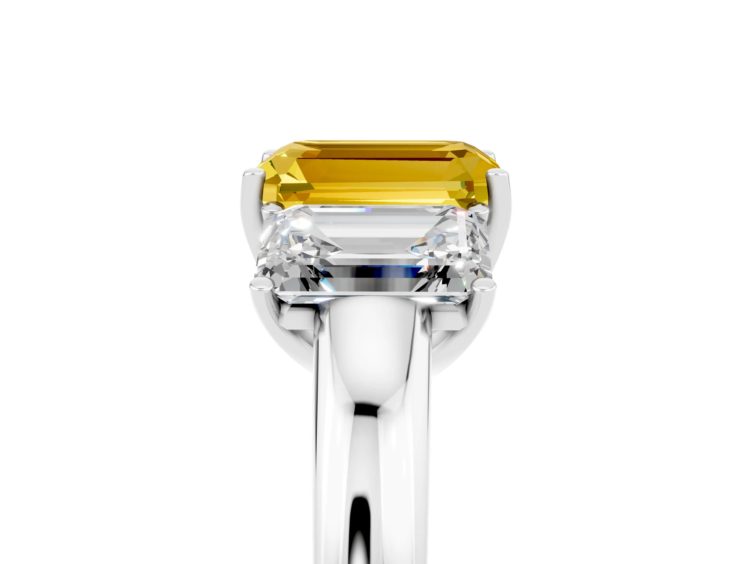 White gold Emerald Cut Yellow Sapphire Three-Stone Ring with Four-Prong Setting and Classic Band_5