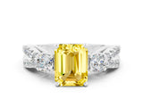 White gold Emerald Cut Yellow Sapphire Three-Stone Ring with Pavé Split Shank and Four-Prong Setting_24