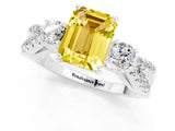 White gold Emerald Cut Yellow Sapphire Three-Stone Ring with Pavé Split Shank and Four-Prong Setting_25