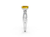 White gold Emerald Cut Yellow Sapphire Three-Stone Ring with Pavé Split Shank and Four-Prong Setting_26