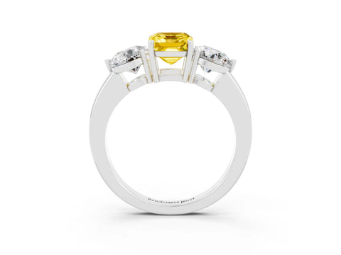 White gold Emerald Cut Yellow Sapphire Three-Stone Ring with Prong Setting and Classic Band_3