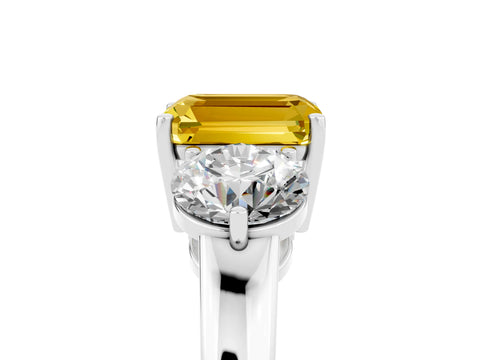 White gold Emerald Cut Yellow Sapphire Three-Stone Ring with Prong Setting and Classic Band_5