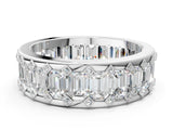 Silver Emerald Cut and Round Diamond Eternity Mens Band