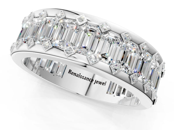 Platinum Emerald Cut and Round Diamond Eternity Mens Band