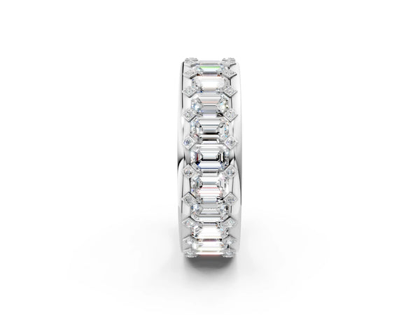 Silver Emerald Cut and Round Diamond Eternity Mens Band