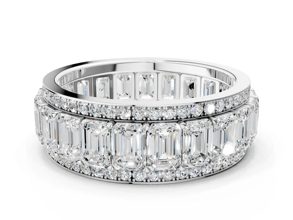 White gold Emerald Cut and Round Diamond Multi-Row Mens Band