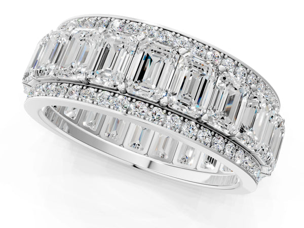 Platinum Emerald Cut and Round Diamond Multi-Row Mens Band