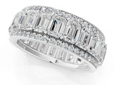 Silver Emerald Cut and Round Diamond Multi-Row Mens Band