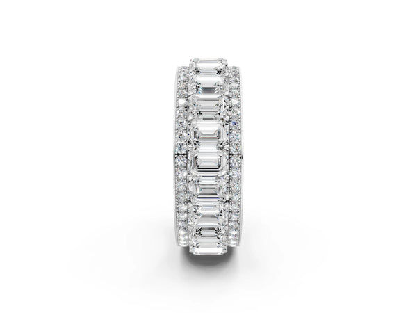 Silver Emerald Cut and Round Diamond Multi-Row Mens Band
