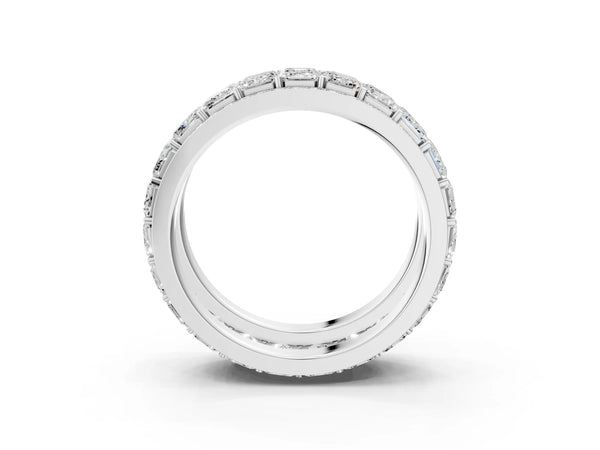Silver Emerald Cut and Round Diamond Multi-Row Mens Band