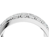 10K White Gold Emerald Cut and Round Diamond Multi-Row Mens Band
