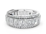 Silver Emerald Cut and Round Diamond Multi-Row Mens Band