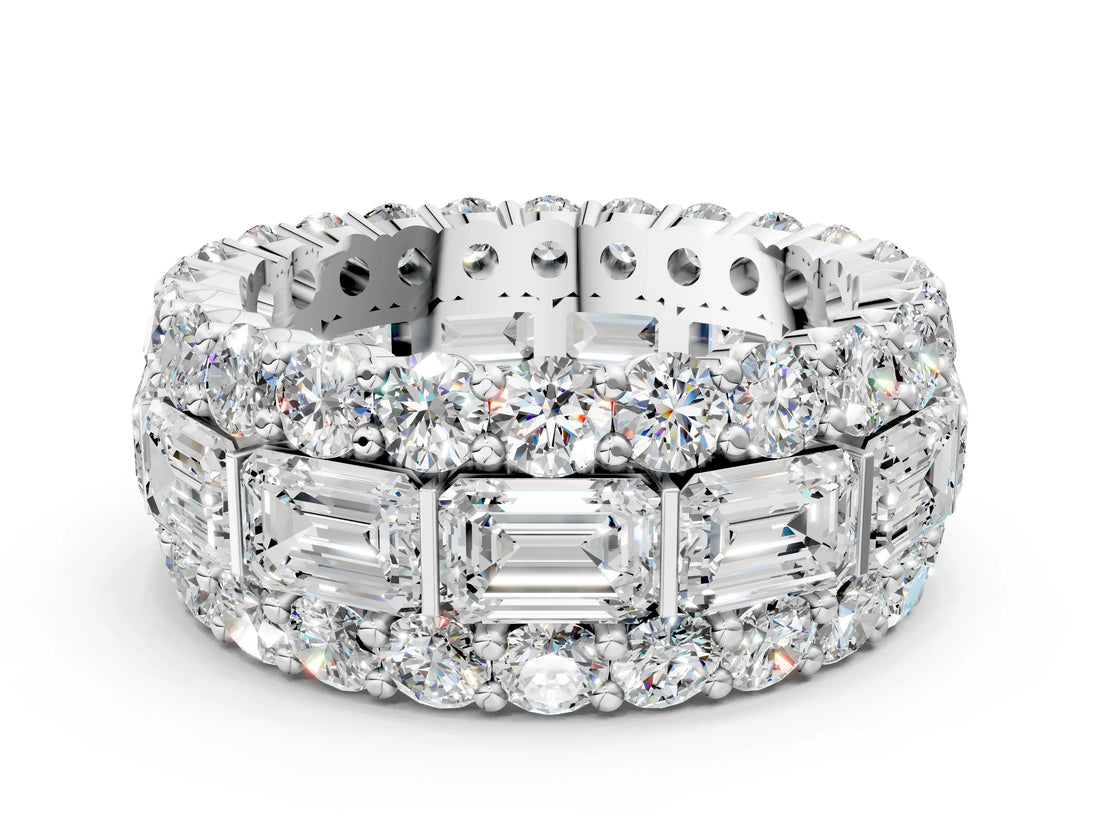 White gold Emerald Cut and Round Diamond Three-Row Eternity Mens Band_24