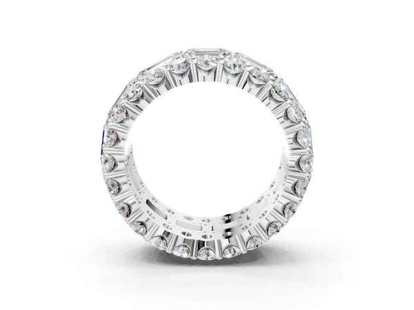 Platinum Emerald Cut and Round Diamond Three-Row Eternity Mens Band