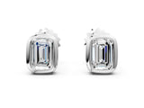 White gold Emerald Diamond Bezel-Set Stud Earrings_6