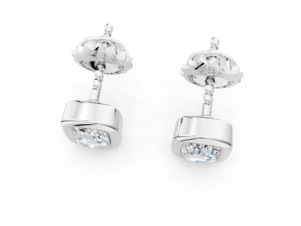 White gold Emerald Diamond Bezel-Set Stud Earrings