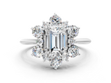 White gold Emerald Diamond Cluster Halo Ring with Solitaire Band and Four-Prong Setting_20