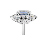 White gold Emerald Diamond Cluster Halo Ring with Solitaire Band and Four-Prong Setting_25