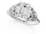 White gold Emerald Diamond Cluster Leaf Design Ring with Prong Setting_104