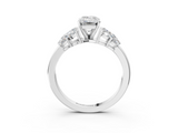White gold Emerald Diamond Cluster Leaf Design Ring with Prong Setting_106