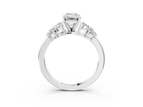 Platinum Emerald Cut Cluster Leaf Engagement Ring Setting with Marquise Accents
