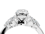 White gold Emerald Diamond Cluster Leaf Design Ring with Prong Setting_107
